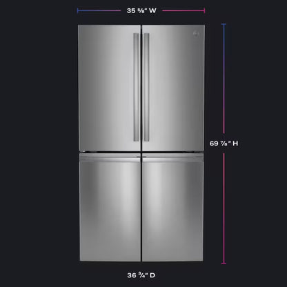 Profile Standard-Depth 28-Cu Ft 4 -Door 36-In Wide Smart Compatible French Door Refrirator with Ice Maker with Water Dispenser and Door within Door ( Finrprint-Resistant Stainless Steel ) ENERGY STAR Certified