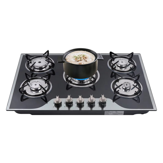 5 Burner Built-In Gas Stove Cast Iron Gas Hob Burner Cooker LPG NG Dual Fuel Stainless Steel Gas Hob Cooktop