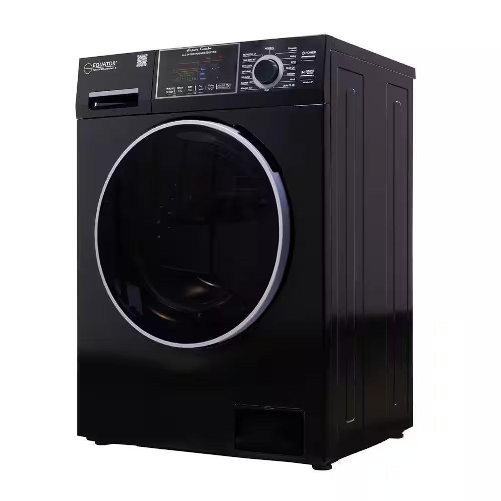 1.62 Cu.Ft. Pet Compact 110V Vented/Ventless 15 Lbs Sani Washer Dryer Combo 1400 RPM in Black