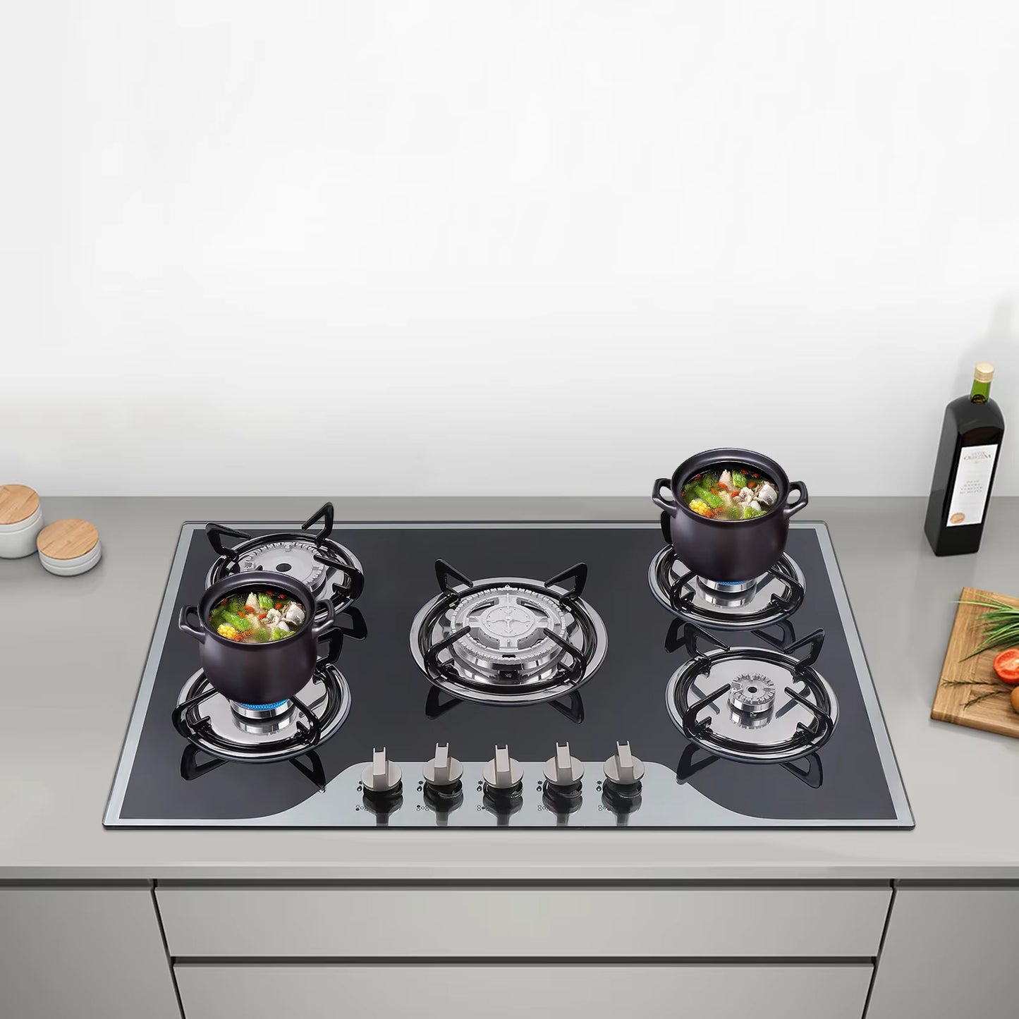 5 Burner Built-In Gas Stove Cast Iron Gas Hob Burner Cooker LPG NG Dual Fuel Stainless Steel Gas Hob Cooktop