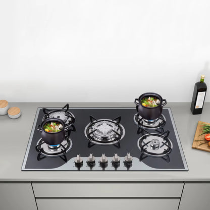 5 Burner Built-In Gas Stove Cast Iron Gas Hob Burner Cooker LPG NG Dual Fuel Stainless Steel Gas Hob Cooktop