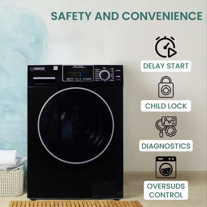 1.62 Cu.Ft. Pet Compact 110V Vented/Ventless 15 Lbs Sani Washer Dryer Combo 1400 RPM in Black