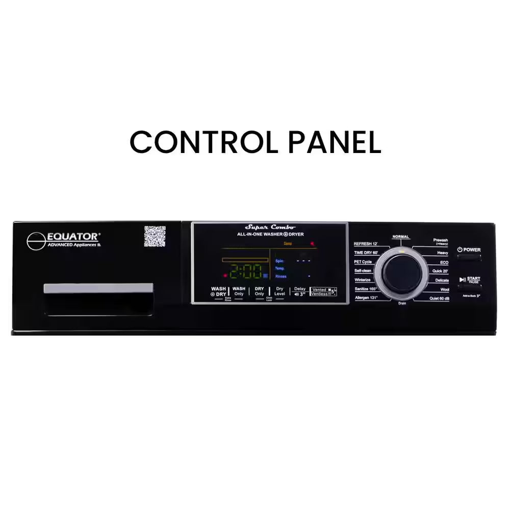 1.62 Cu.Ft. Pet Compact 110V Vented/Ventless 15 Lbs Sani Washer Dryer Combo 1400 RPM in Black