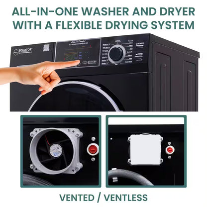 1.62 Cu.Ft. Pet Compact 110V Vented/Ventless 15 Lbs Sani Washer Dryer Combo 1400 RPM in Black