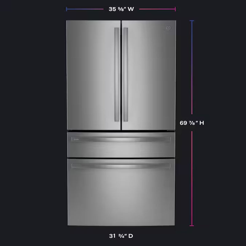 Profile Counter-Depth 23.2-Cu Ft 4 -Door 36-In Wide Smart Compatible French Door Refrirator with Ice Maker with Water Dispenser ( Finrprint-Resistant Stainless Steel ) ENERGY STAR Certified