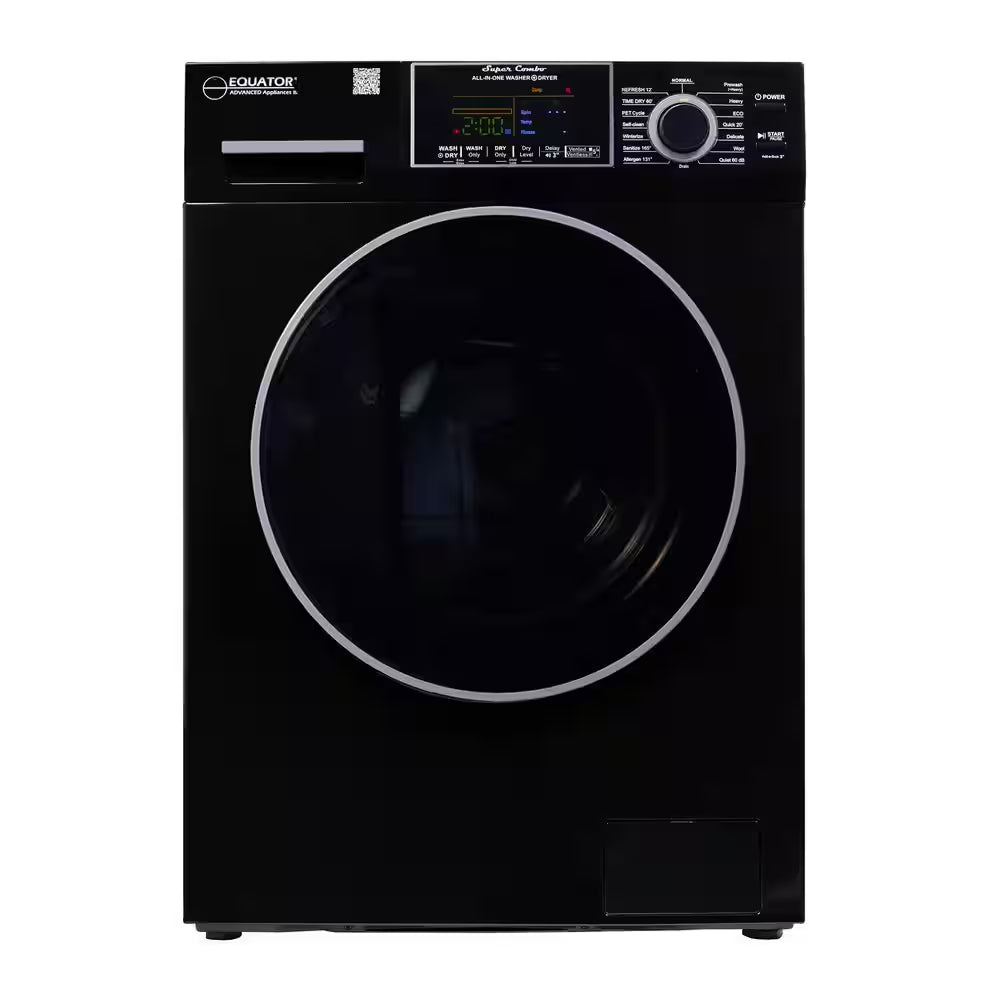 1.62 Cu.Ft. Pet Compact 110V Vented/Ventless 15 Lbs Sani Washer Dryer Combo 1400 RPM in Black