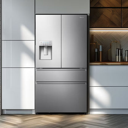 Pureflat Standard-Depth 25.6-Cu Ft 4 -Door 36-In Wide Smart Compatible French Door Refrigerator with Ice Maker with Water and Ice Dispenser ( Stainless Steel ) ENERGY STAR Certified